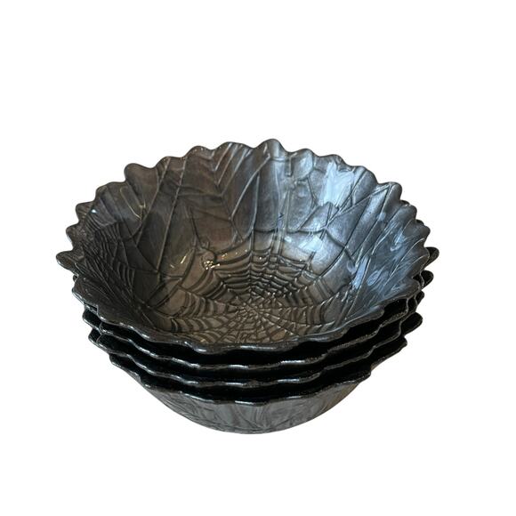 Akcam Spider Web Grey Turkish Glass 6” Halloween Bowls Set of 4 NEW - Picture 8 of 10